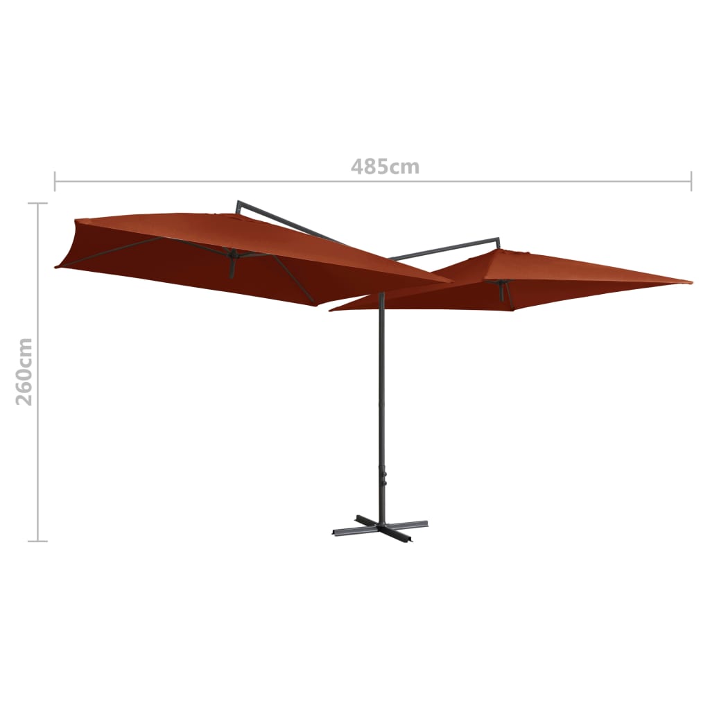 Двоен чадър със стоманен прът, 250x250 см, теракота