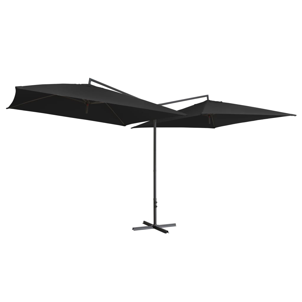 Двоен чадър със стоманен прът, 250x250 см, черен