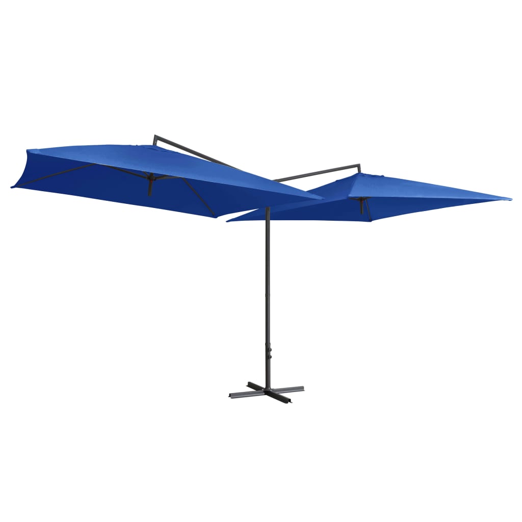 Двоен чадър със стоманен прът, 250x250 см, лазурносин