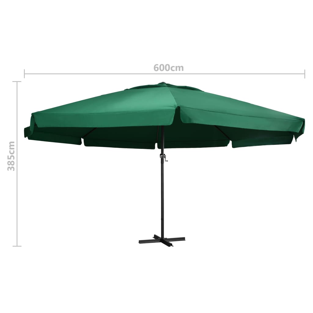 Градински чадър с алуминиев прът, 600 см, зелен 
