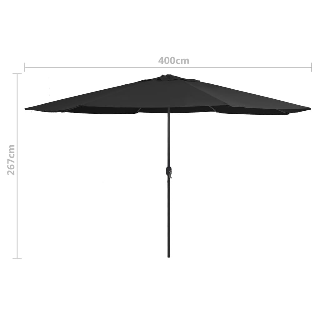 Градински чадър с метален прът, 400 см, черен
