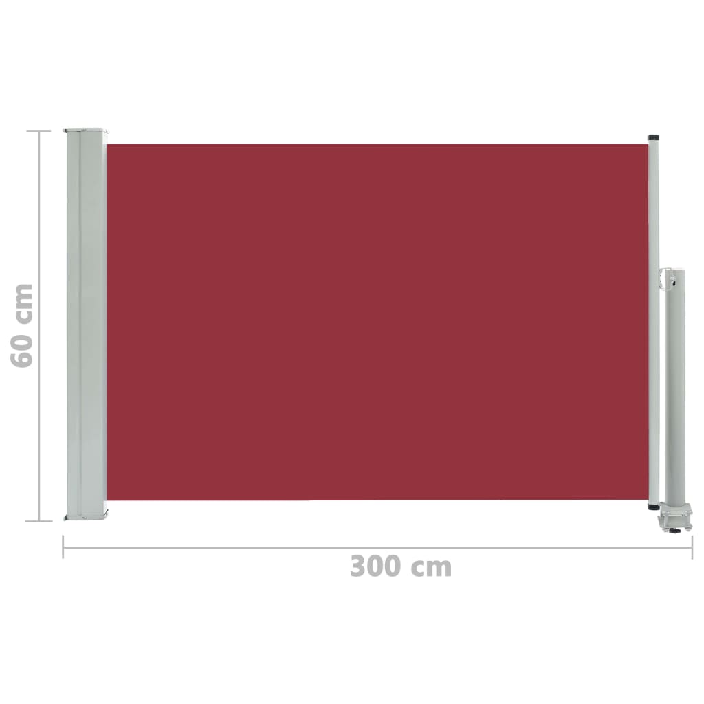 Прибираща се дворна странична тента, 60x300 см, червена