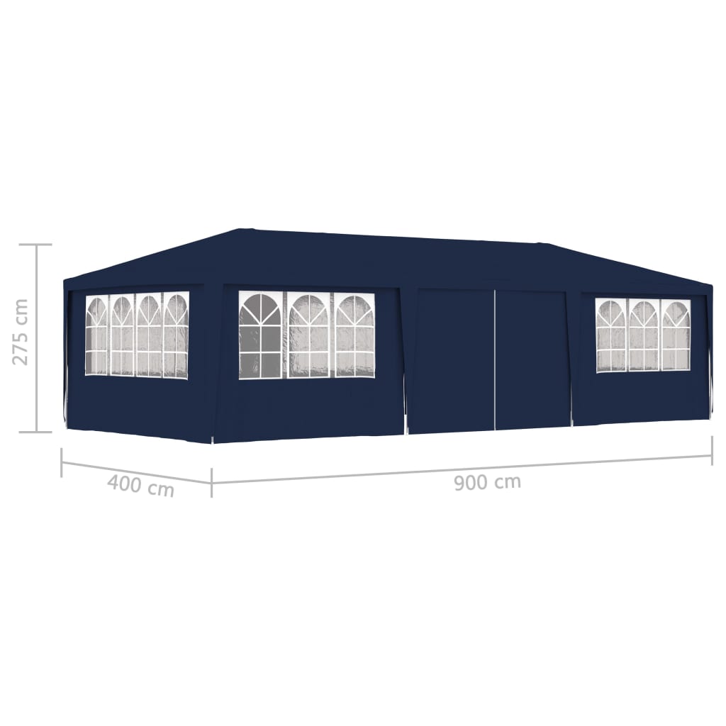 Професионална парти шатра със стени 4x9 м синя 90 г/кв.м.