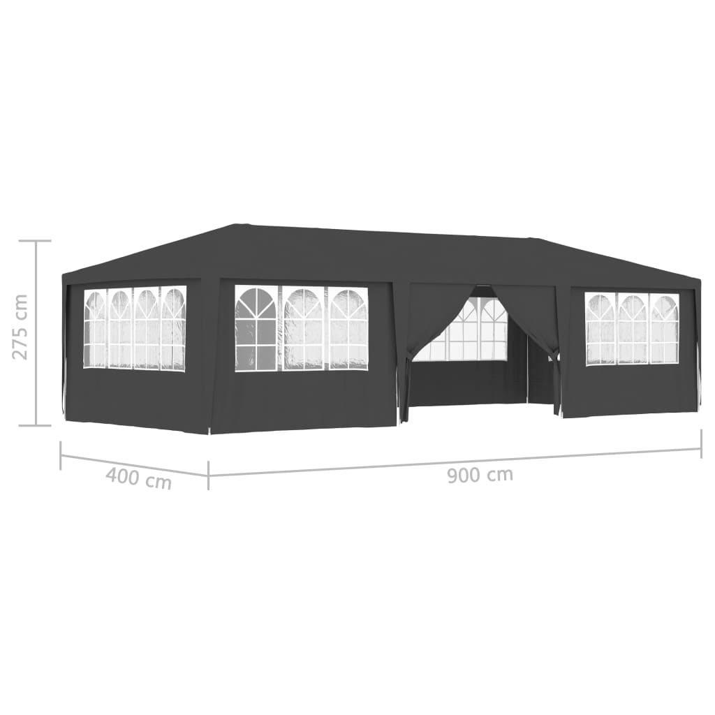 Професионална парти шатра със стени 4x9 м антрацит 90 г/кв.м.
