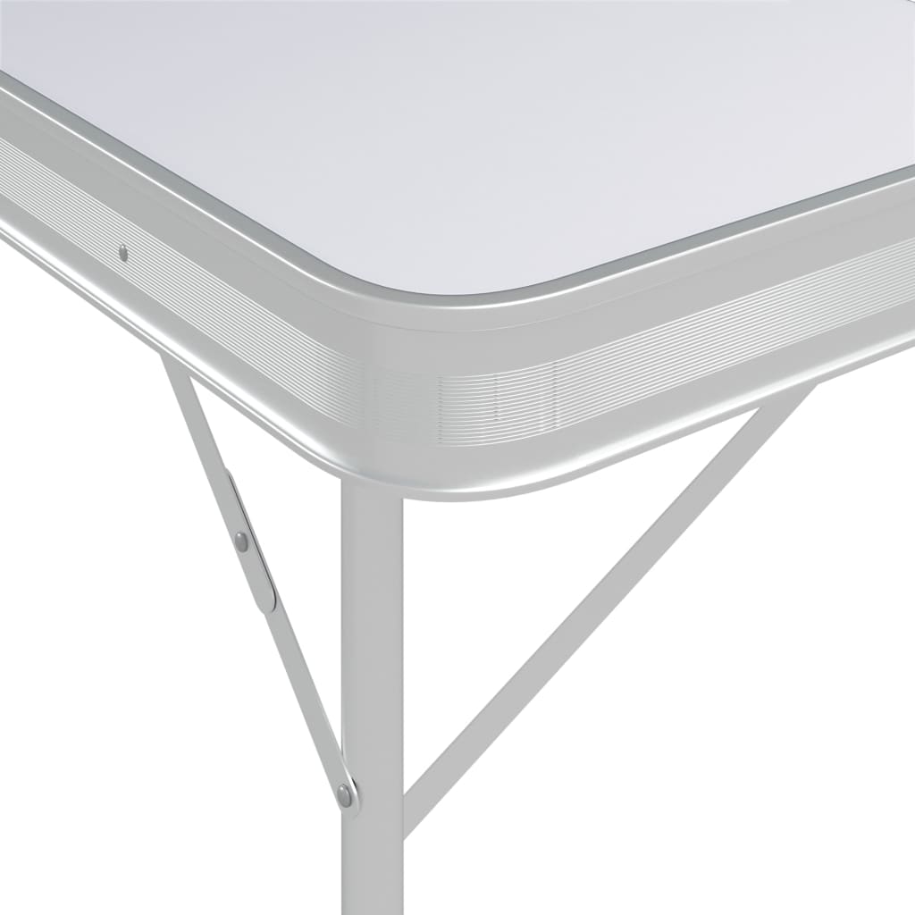 Сгъваема къмпинг маса с 2 пейки, алуминий, бяла