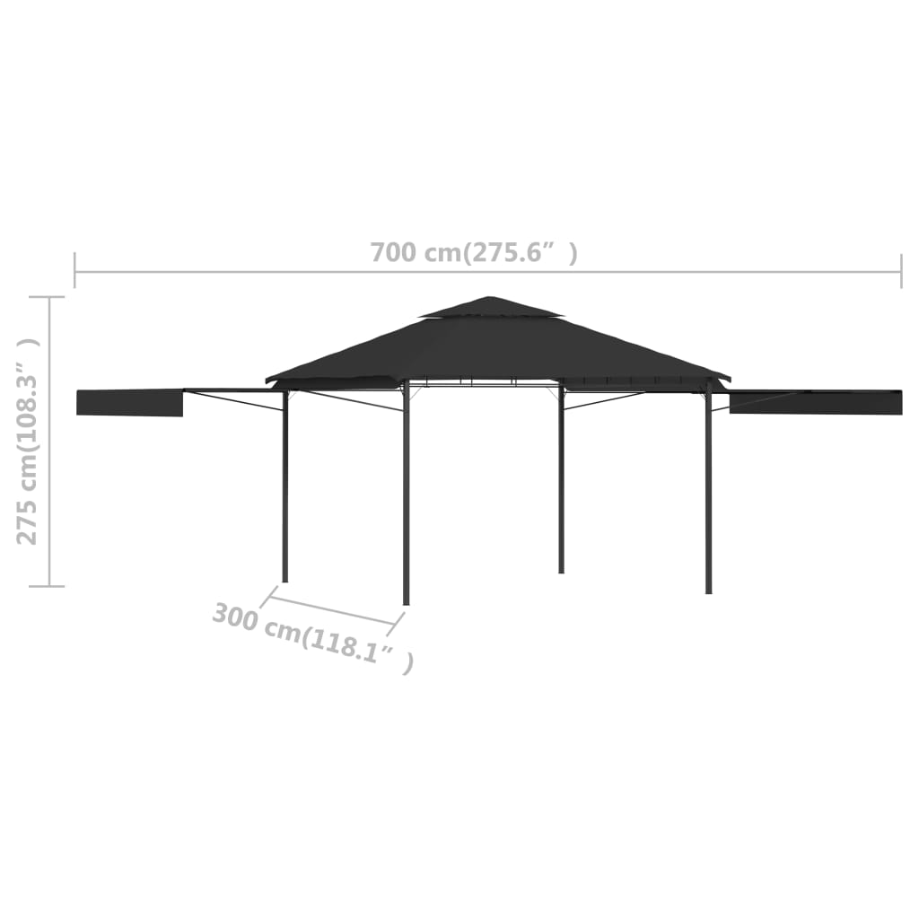 Шатра с двойно разтегаем покрив 3x3x2,75 м антрацит 180 г/кв.м.