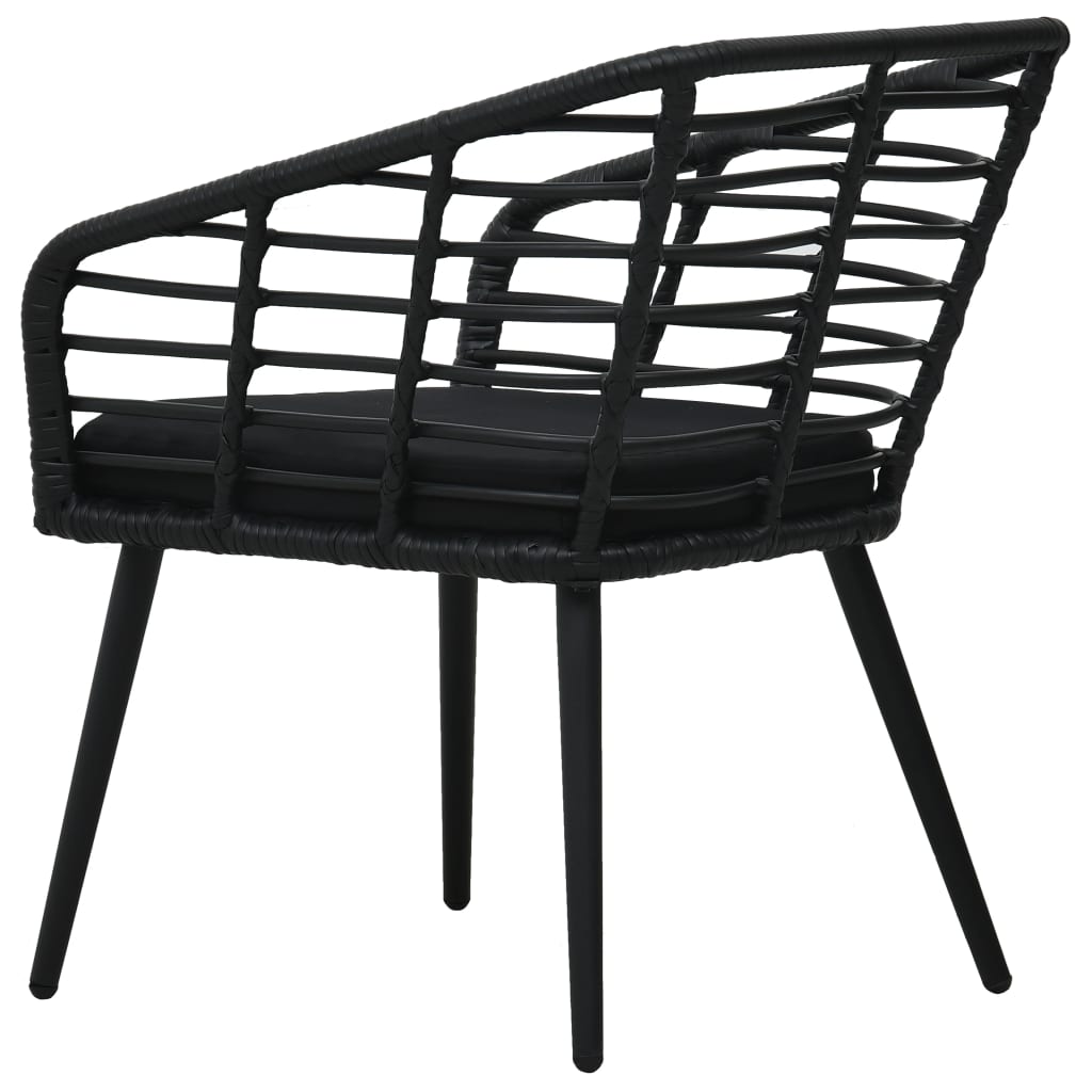Градински столове с възглавници, 2 бр, полиратан, черни
