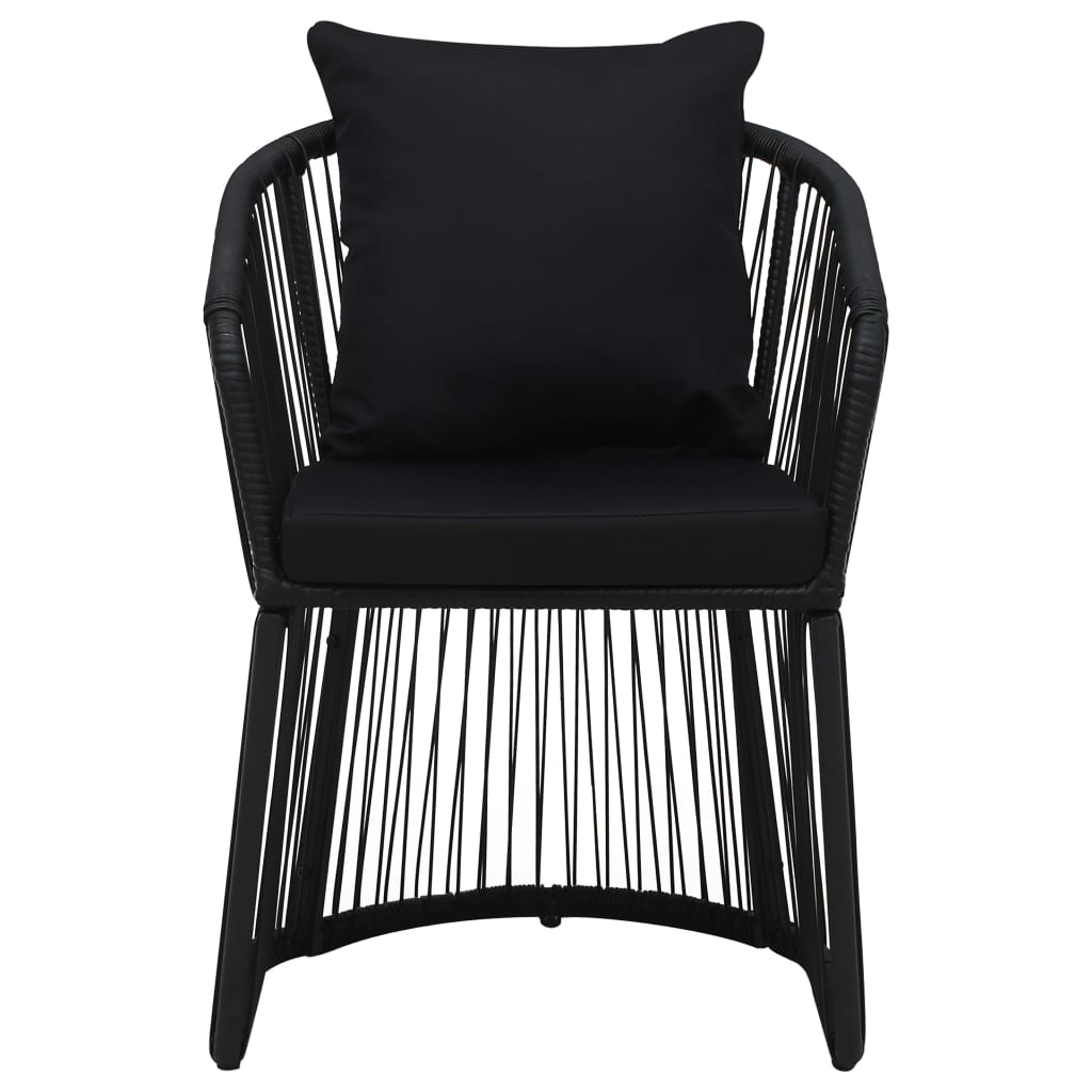 Градински столове с възглавници, 2 бр, PVC ратан, черни