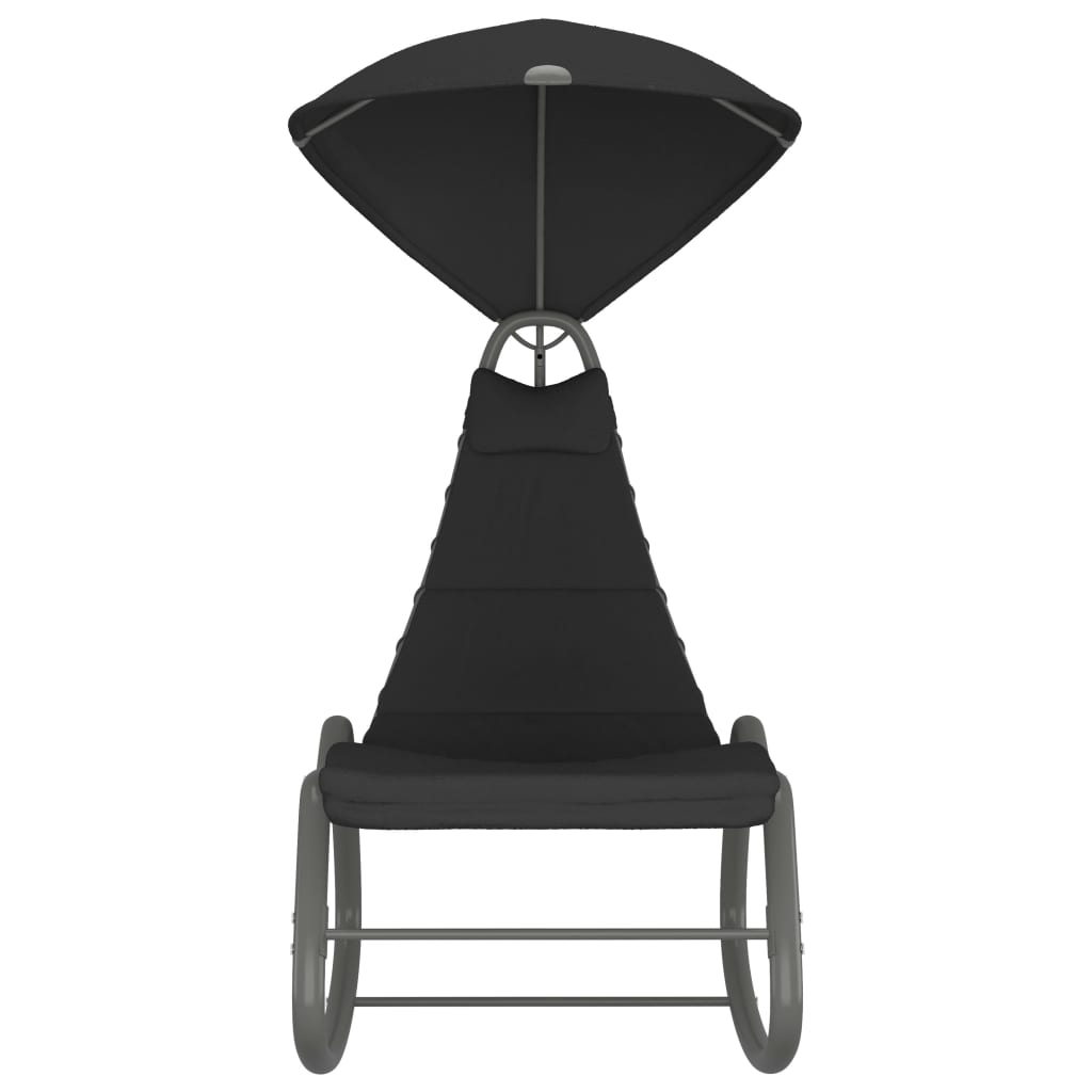 Градински люлеещ се стол, черен, 160x80x195 см, текстил 