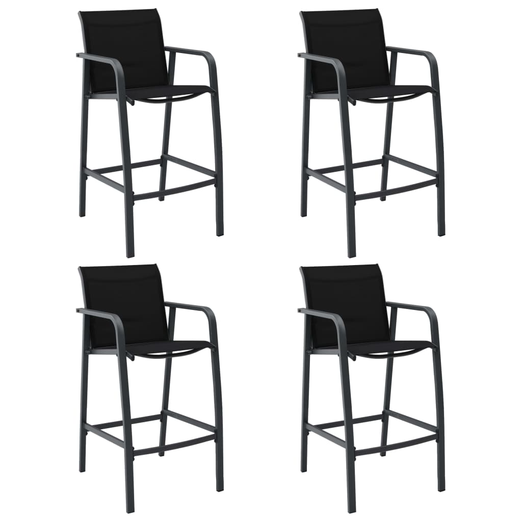 Градински бар столове, 4 бр, черни, textilene
