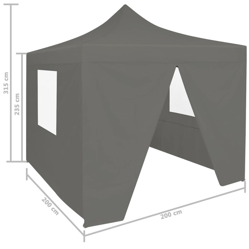 Сгъваема парти шатра с 4 странични стени 2x2 м стомана антрацит