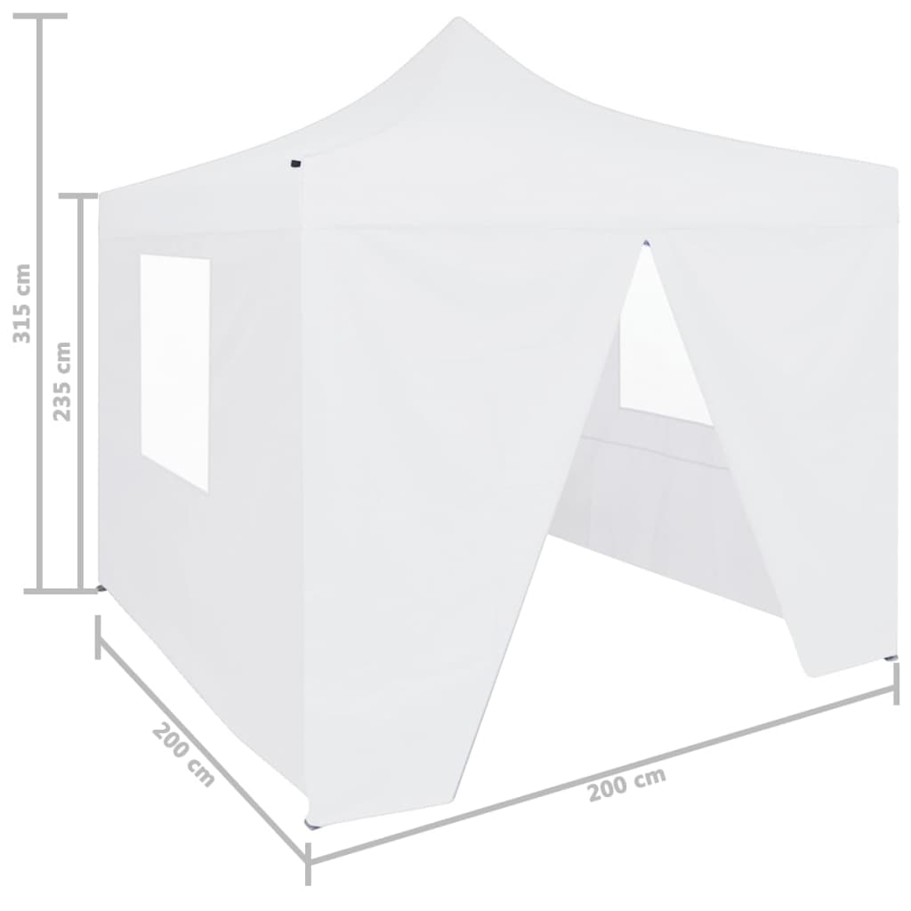 Сгъваема парти шатра с 4 странични стени 2x2 м стомана бяла