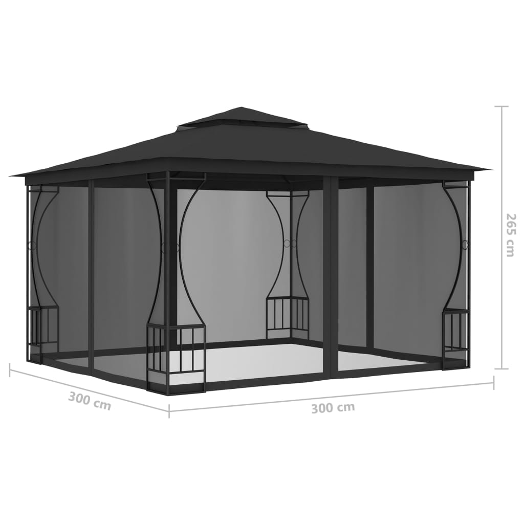 Градинска шатра с мрежи, 300x300x265 см, антрацит