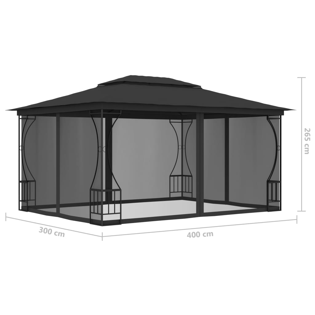 Градинска шатра с мрежи, 300x400x265 см, антрацит