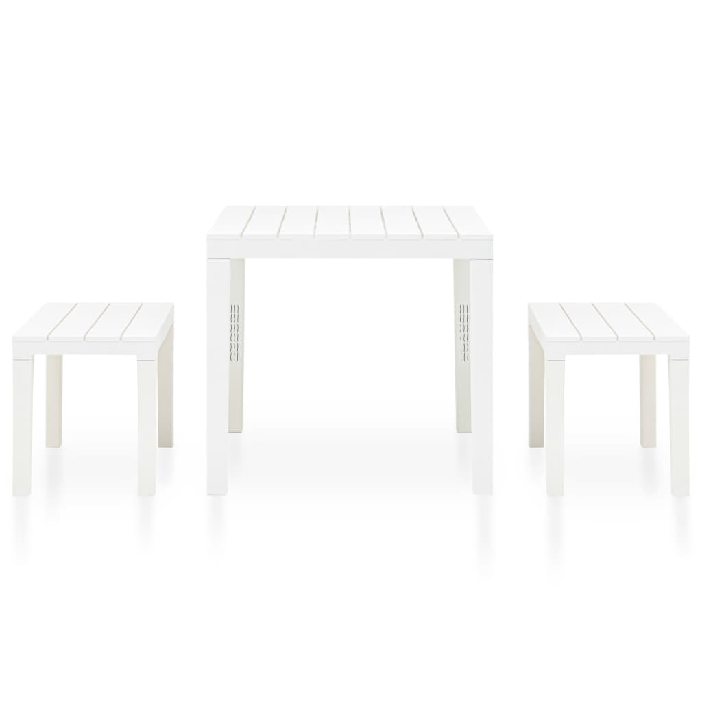 Градинска маса с 2 пейки, пластмаса, бяла