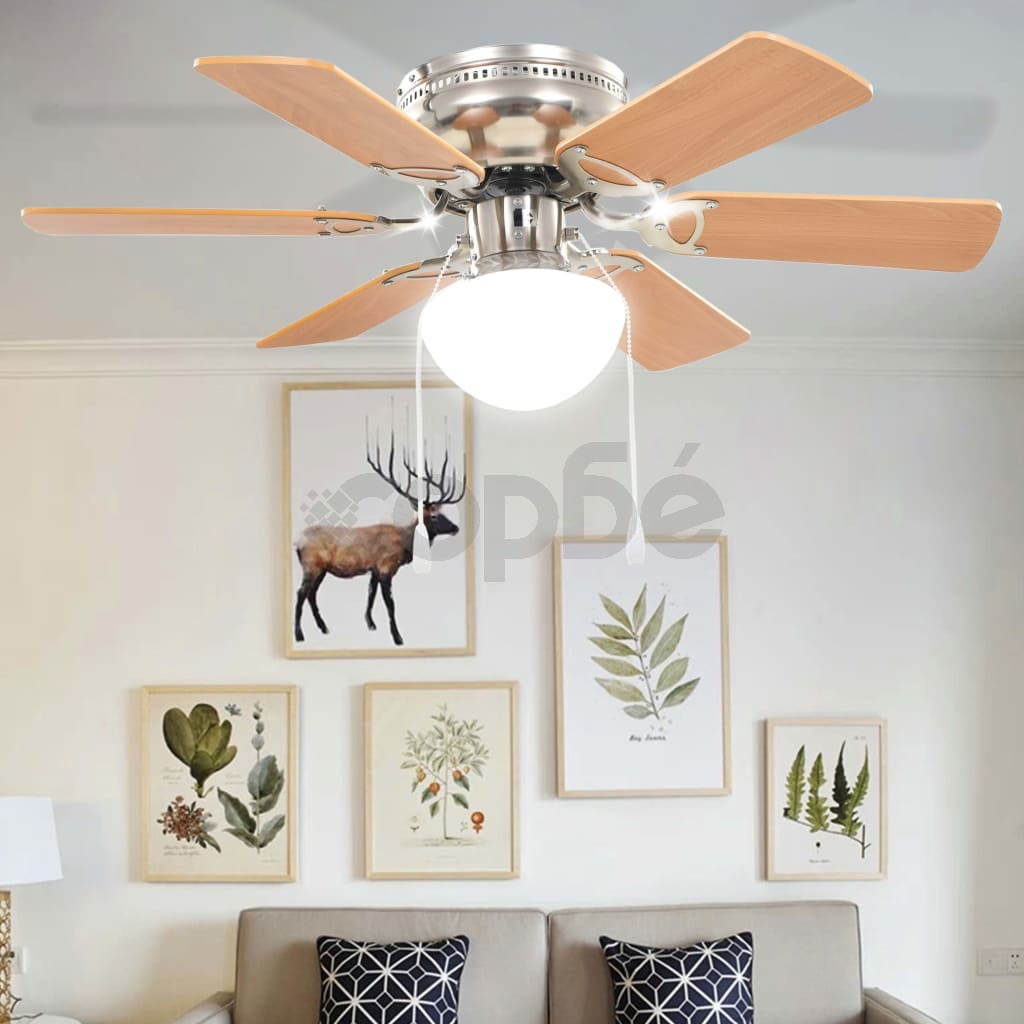 Декоративен вентилатор таванен с осветление, 82 см, светлокафяв