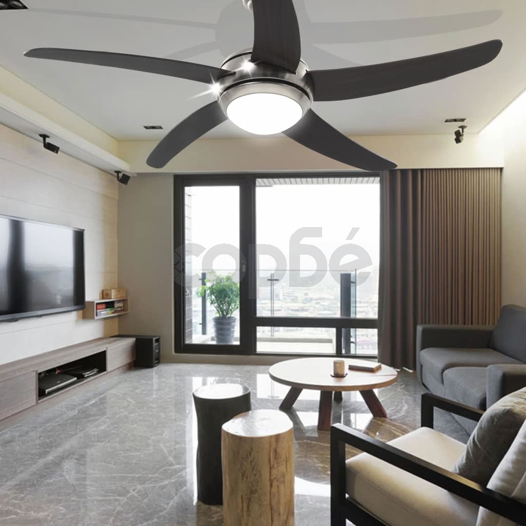 Декоративен вентилатор за таван с осветление, 128 см, кафяв