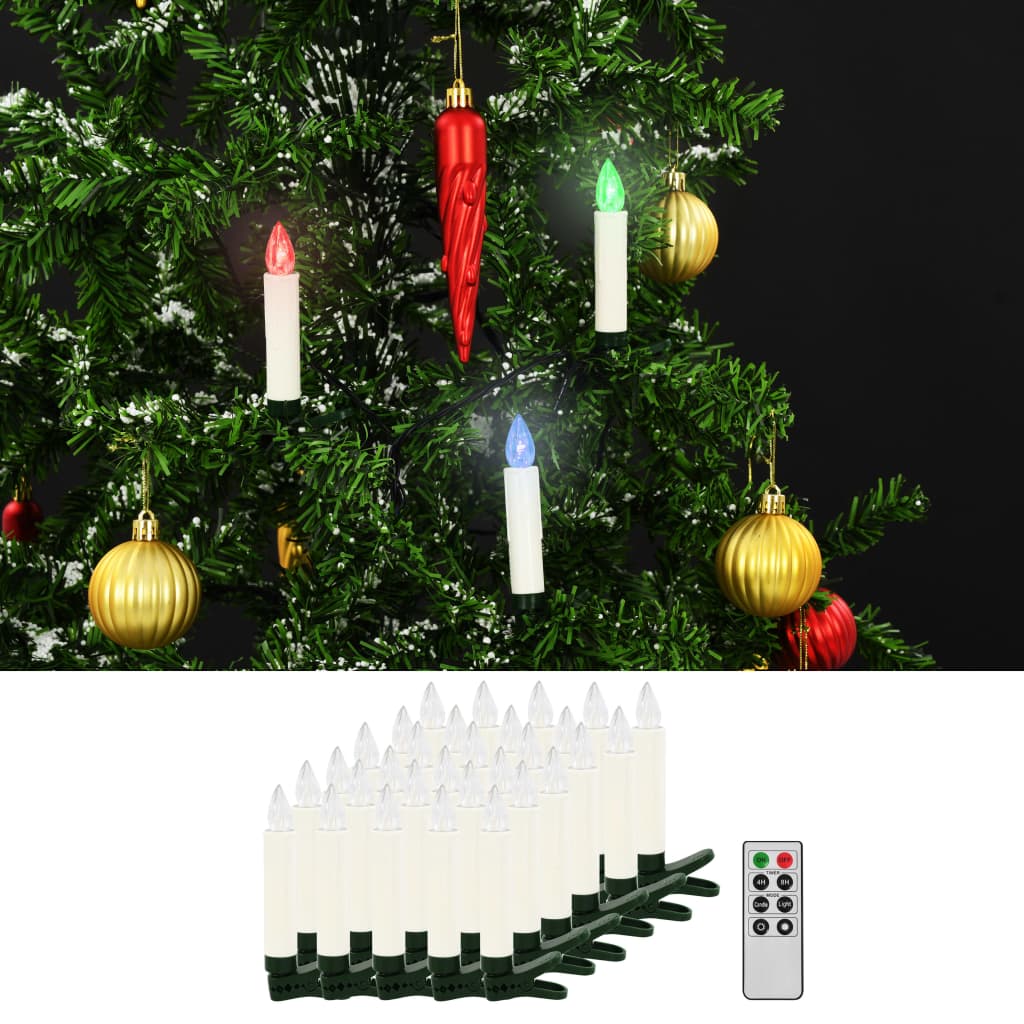 Безжични коледни LED свещи с дистанционно управление 30 бр RGB