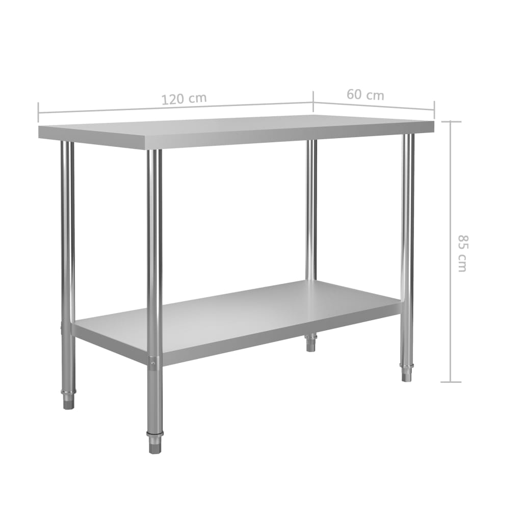 Кухненска работна маса, 120x60x85 см, неръждаема стомана
