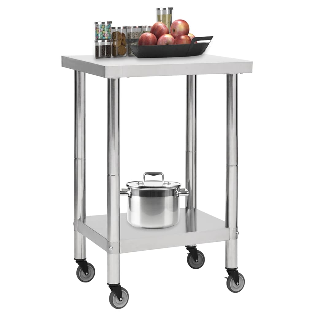 Кухненска работна маса с колелца 60x60x85 см неръждаема стомана