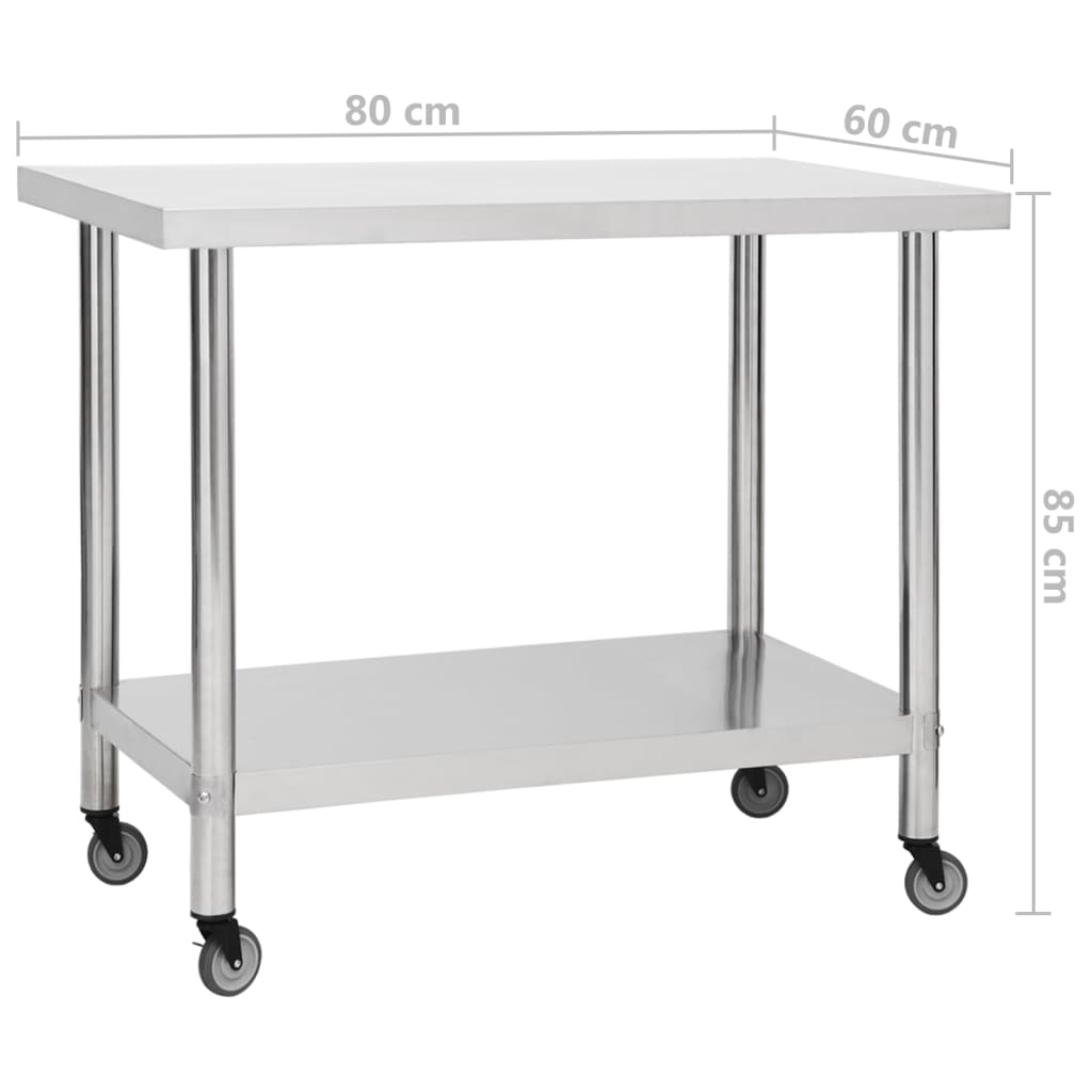 Кухненска работна маса с колелца 80x60x85 см неръждаема стомана