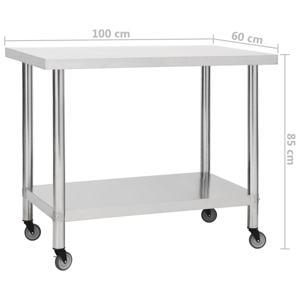 Кухненска работна маса с колелца, 100x60x85 см, инокс