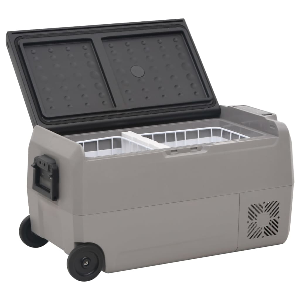 Хладилна кутия с колелца и дръжка черно и сиво 36 л PP и PE
