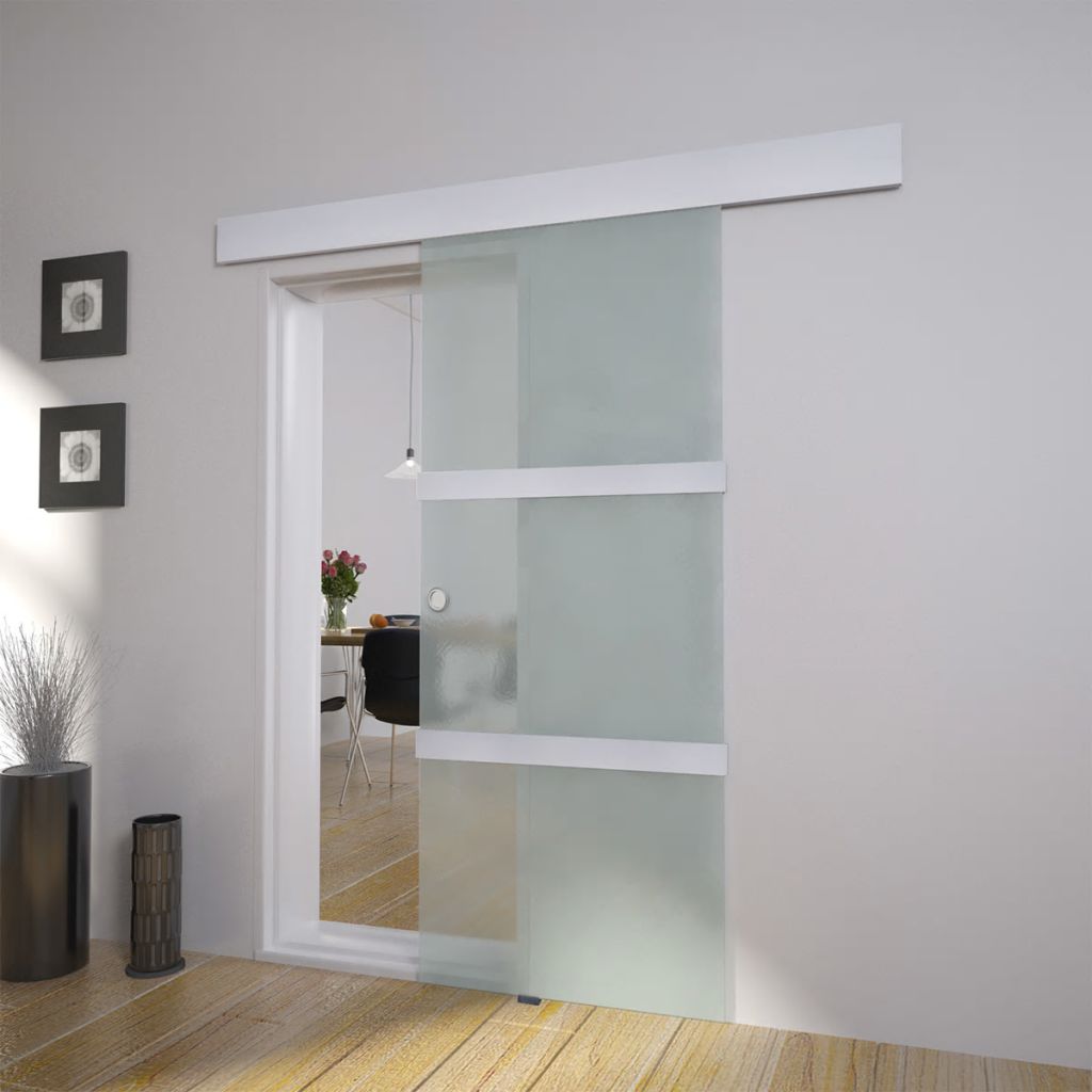 Плъзгаща врата, алуминий и стъкло, 178 см, сребриста