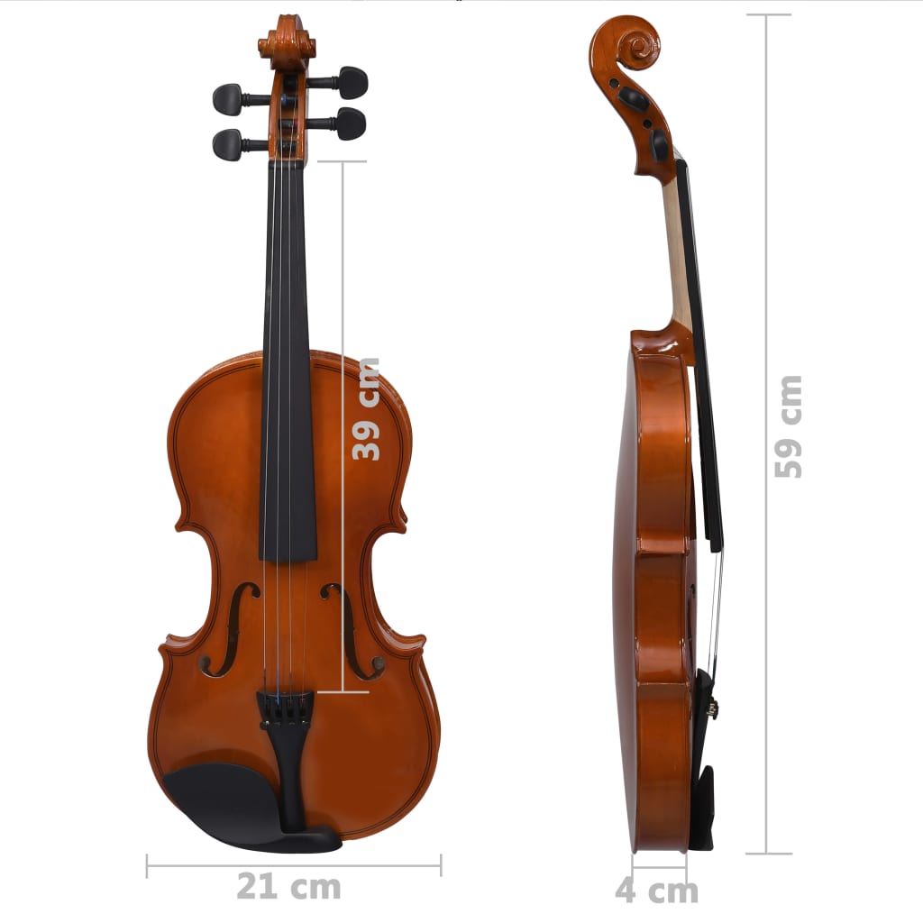 Комплект цяла 4/4 цигулка с лък и подбрадник, тъмно дърво