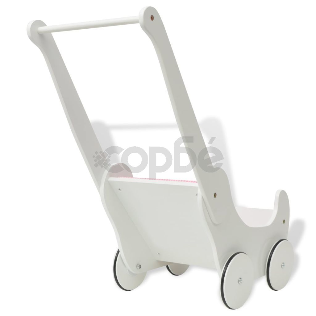 Детска количка за кукли от дърво, 53x25,7x50 cм, бяла