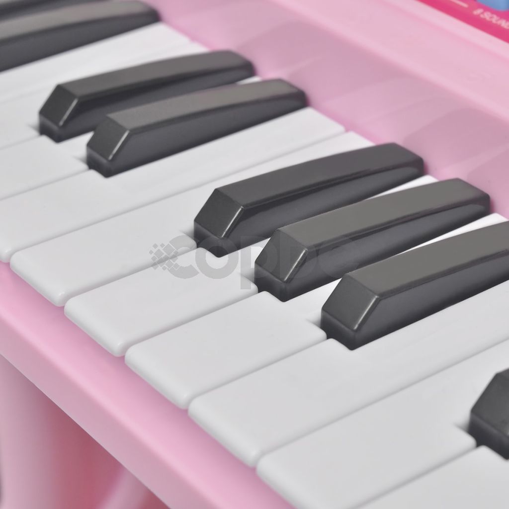 Детско пиано с 37 клавиша, стол и микрофон, розов цвят 
