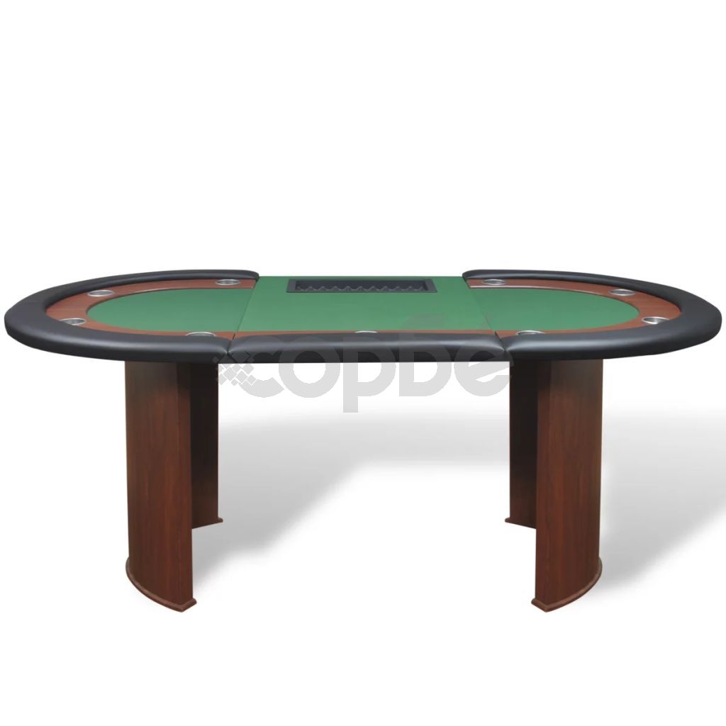 Покер маса за 10 играчи с дилър зона и табла за чипове, зелена 