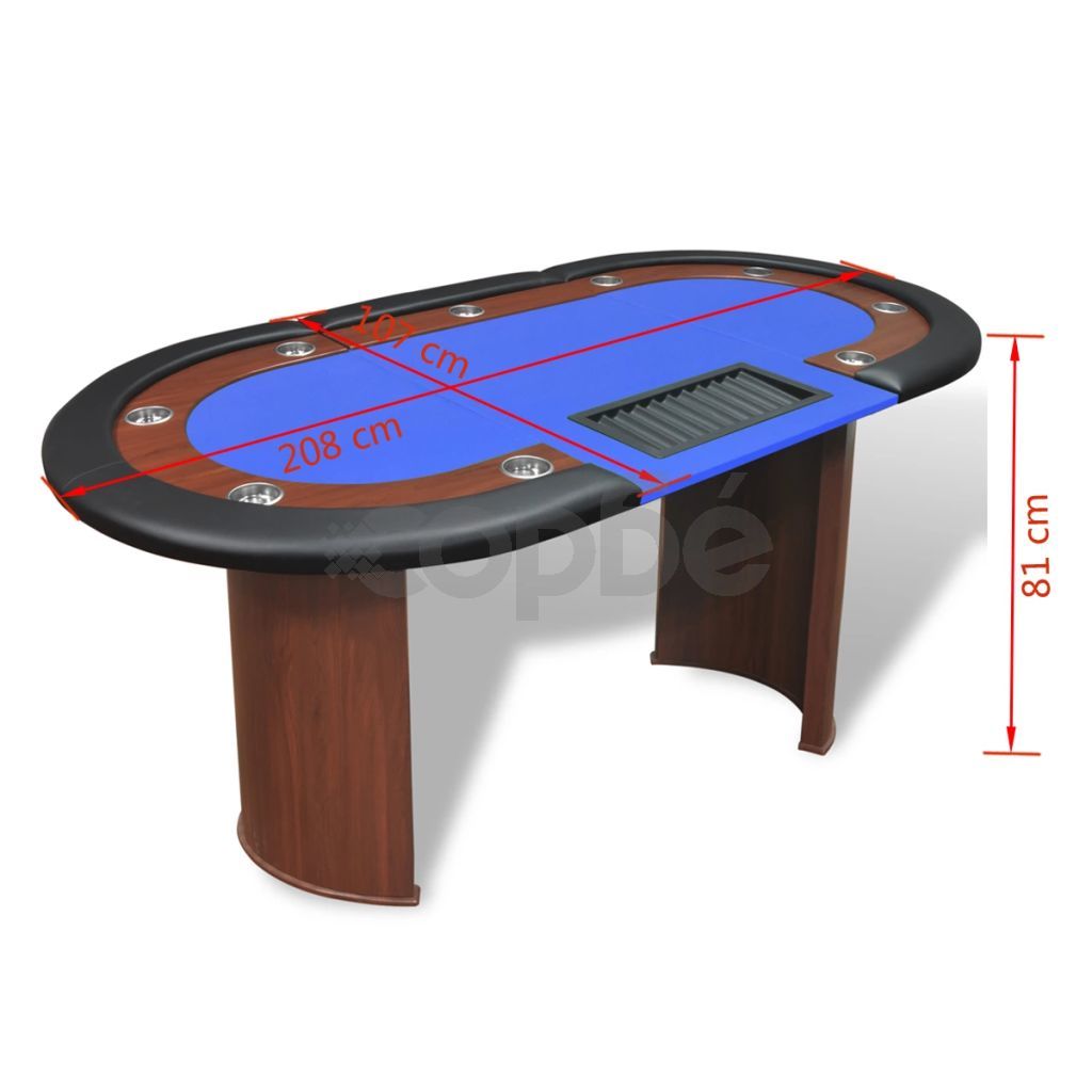 Покер маса за 10 играчи с дилър зона и табла за чипове, синя 