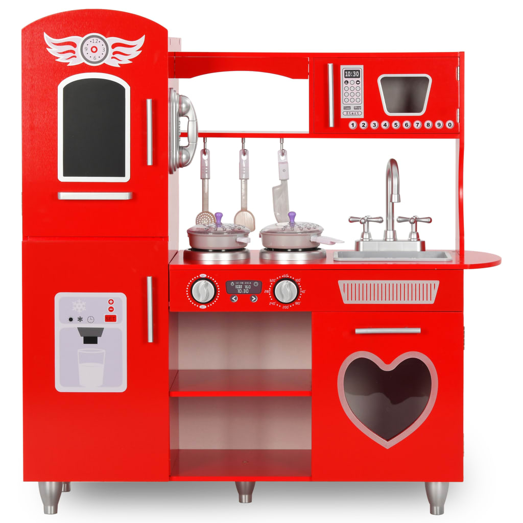 Детска кухня за игра, МДФ, 84x31x89 см, червена