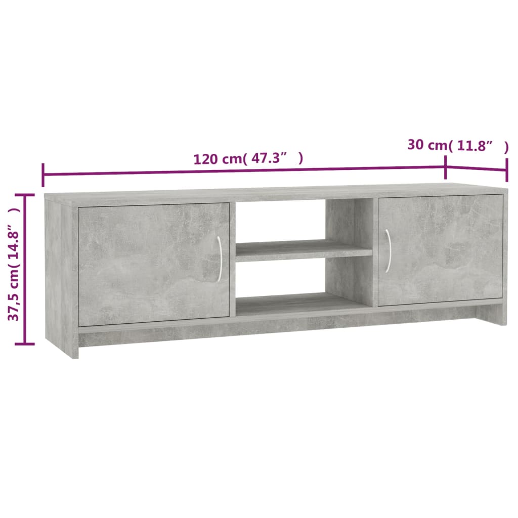 800283  TV Cabinet Concrete Grey 120x30x37,5 cm Chipboard