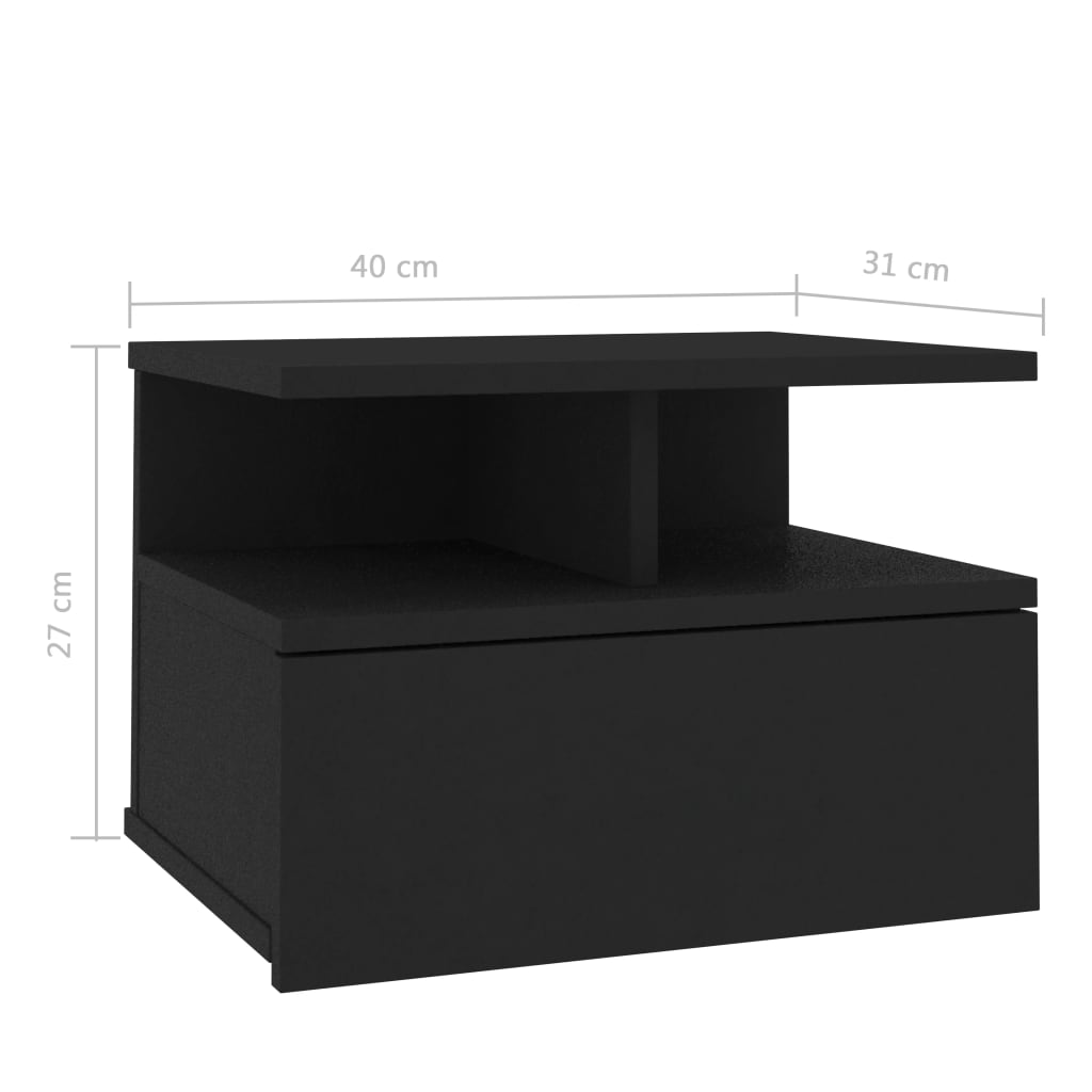 Нощни шкафчета за стена, 2 бр, черни, 40x31x27 см, ПДЧ