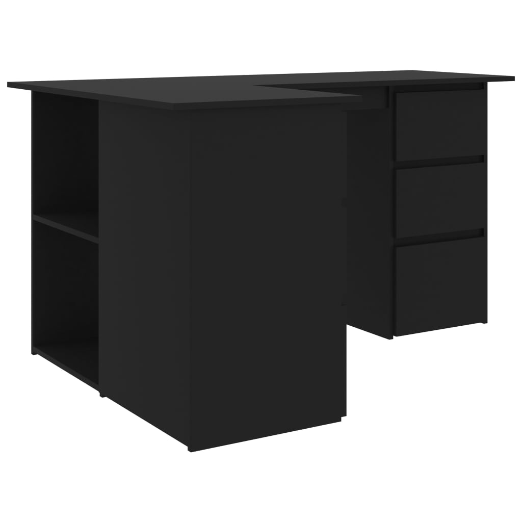 Ъглово бюро, черно, 145x100x76 см, ПДЧ