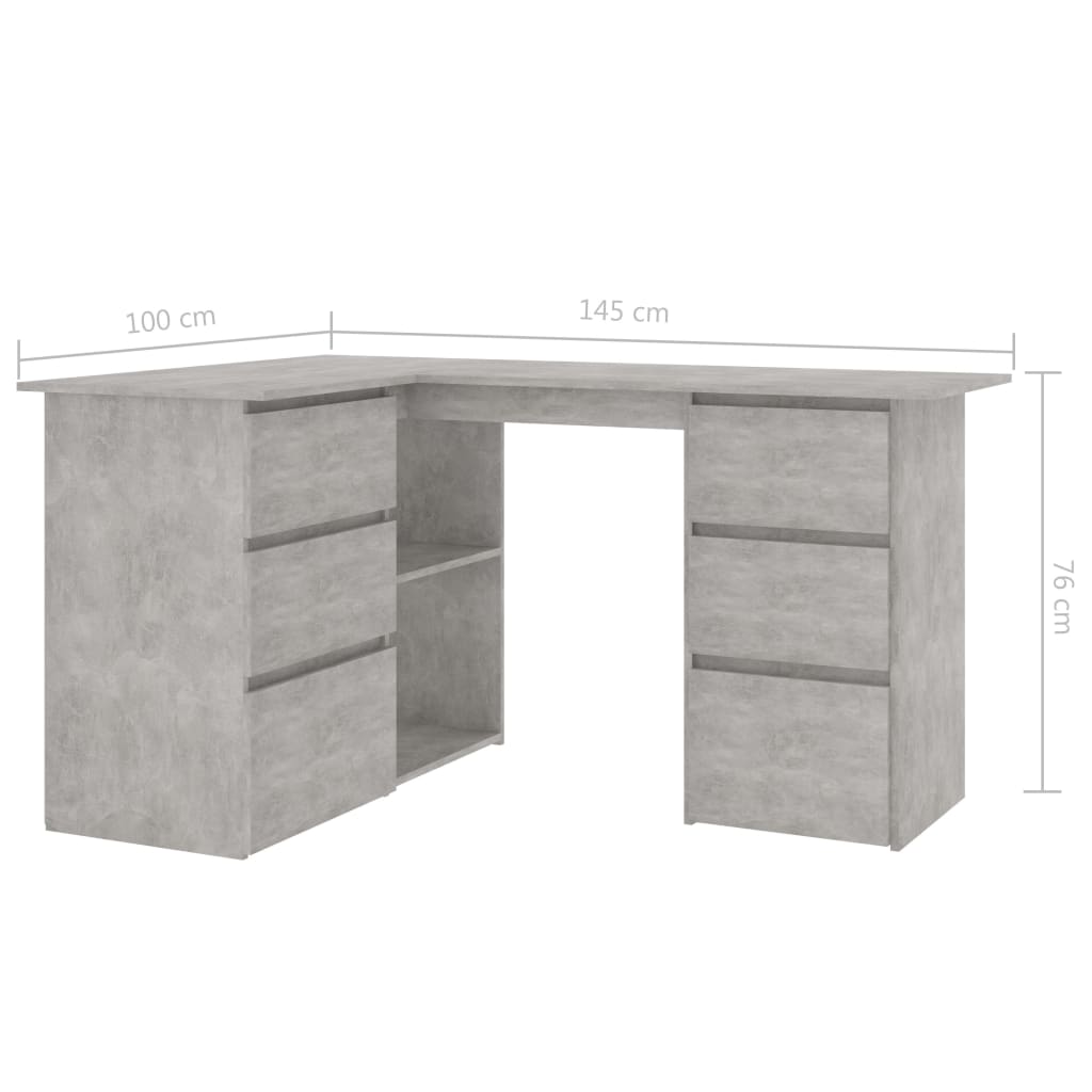 Ъглово бюро, бетонно сиво, 145x100x76 см, ПДЧ