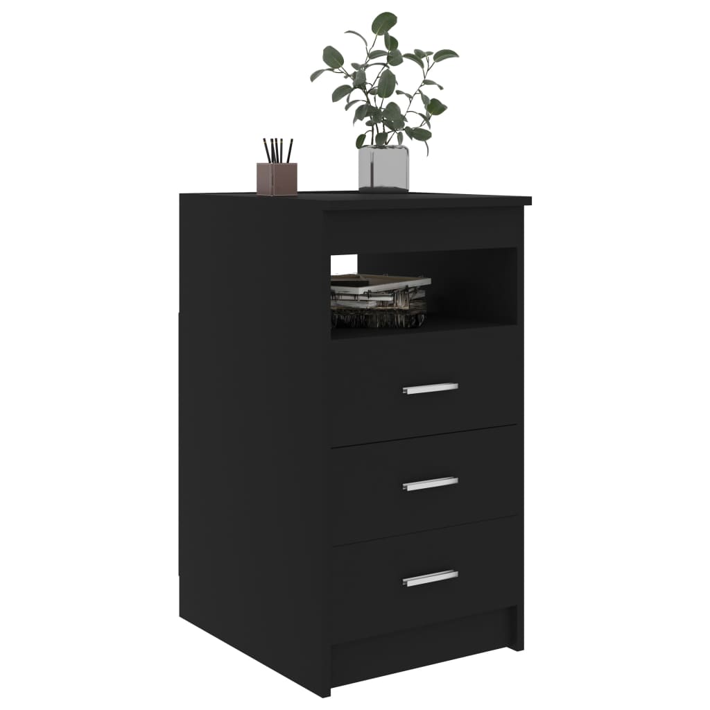 Шкаф с чекмеджета, черен, 40x50x76 см, инженерна дървесина