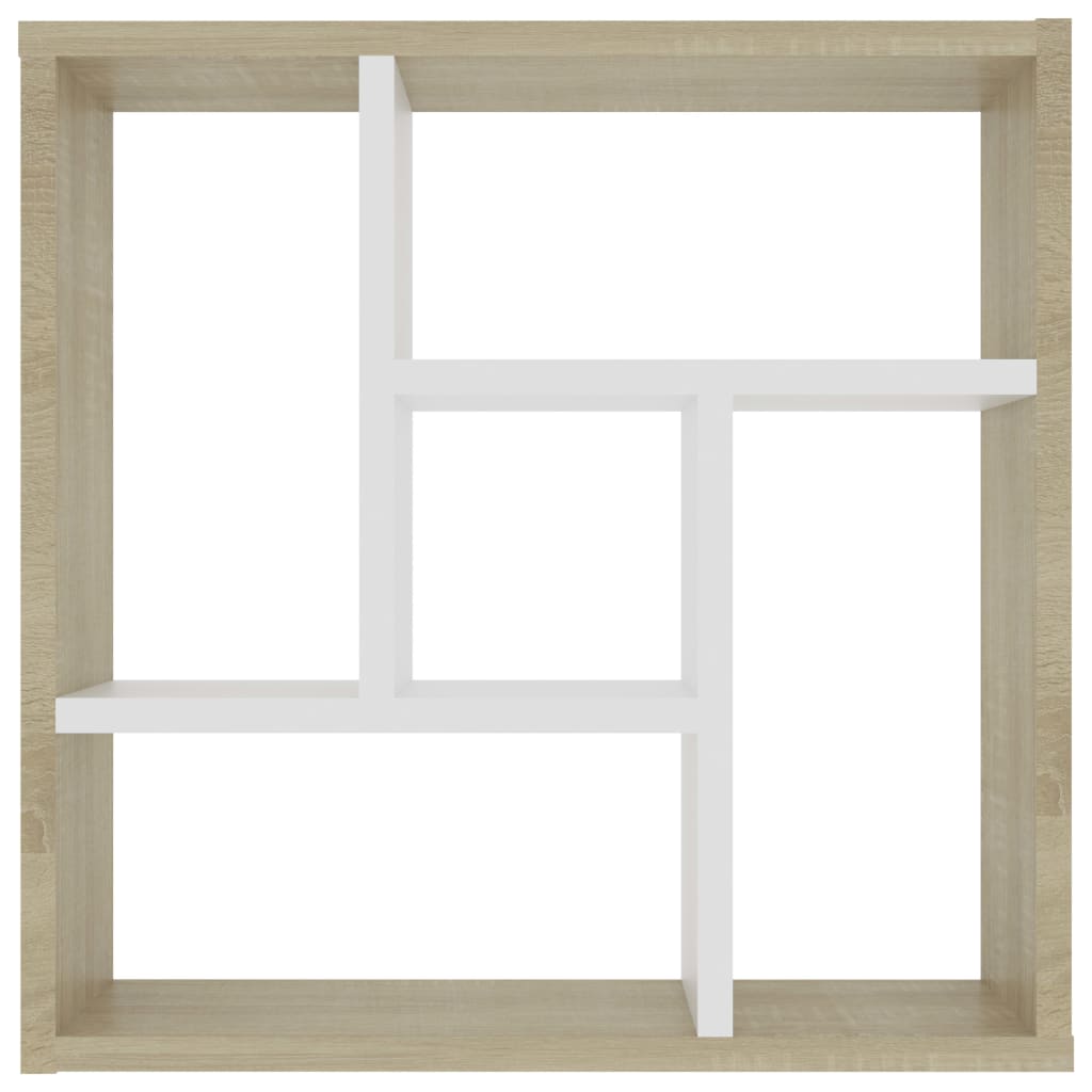Стенен рафт, бяло и дъб сонома, 45,1x16x45,1 см, ПДЧ