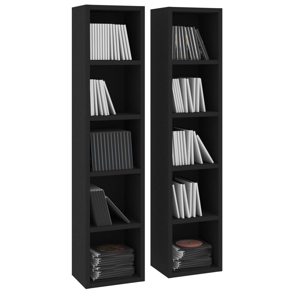 CD шкафове, 2 бр, черни, 21x16x93,5 см, ПДЧ