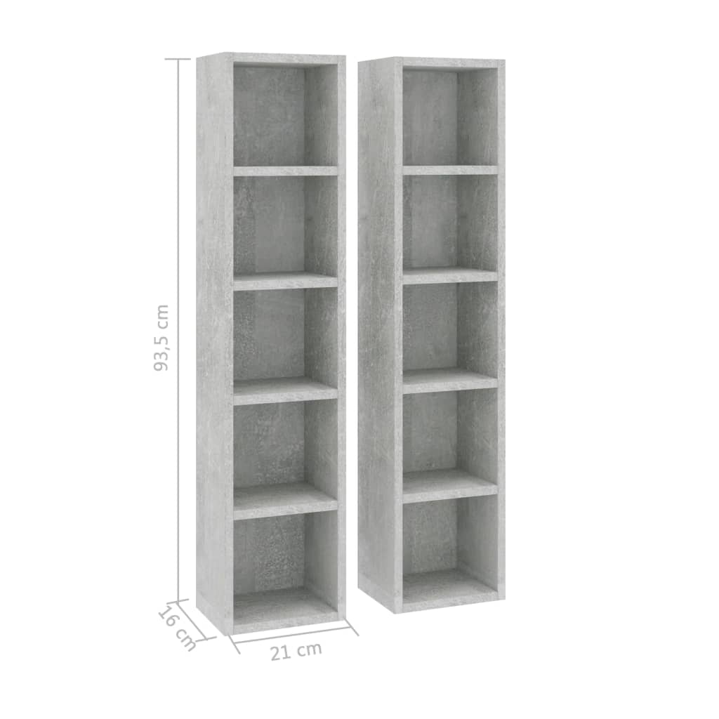 CD шкафове, 2 бр, бетонно сиви, 21x16x93,5 см, ПДЧ