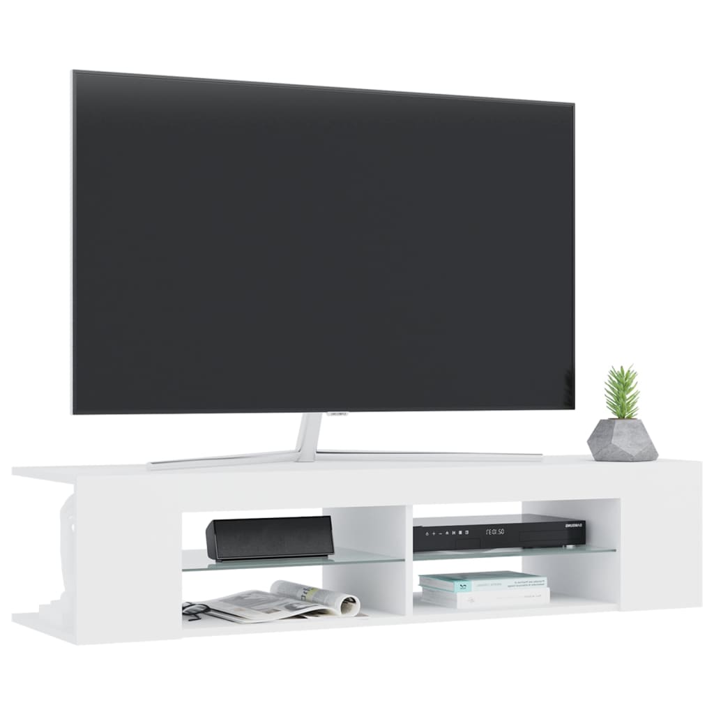 ТВ шкаф с LED осветление, бял, 135x39x30 см