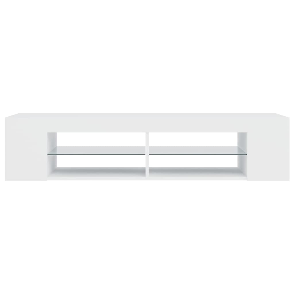ТВ шкаф с LED осветление, бял, 135x39x30 см