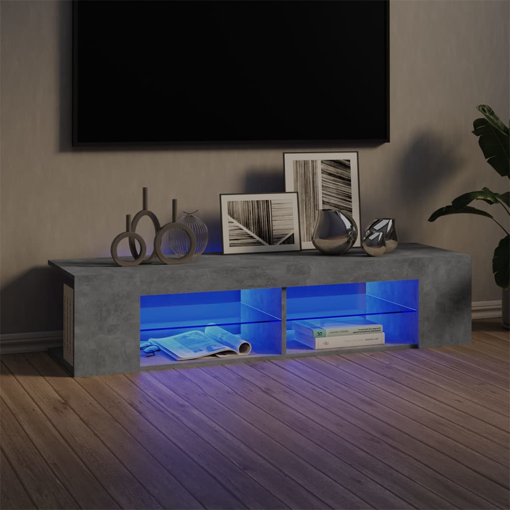 ТВ шкаф с LED осветление, бетонно сив, 135x39x30 см