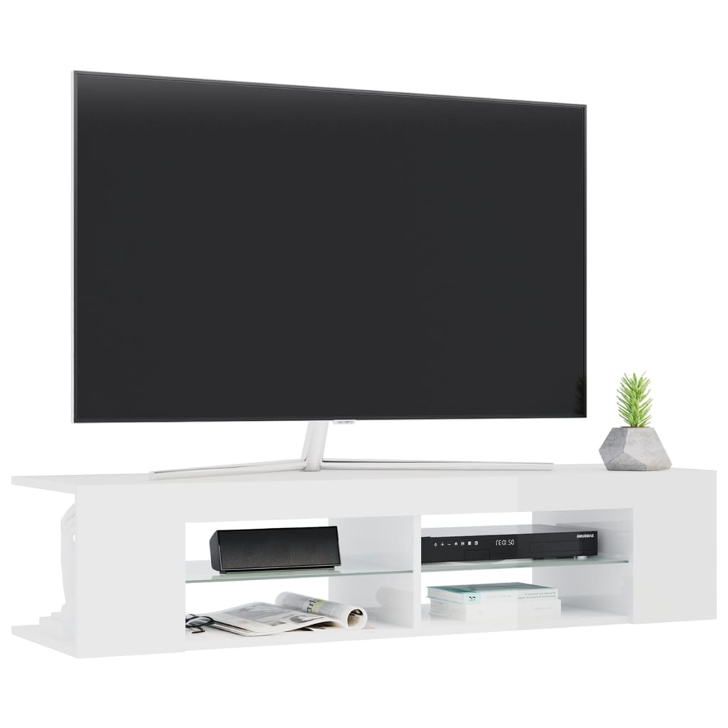 ТВ шкаф с LED осветление, бял гланц, 135x39x30 см