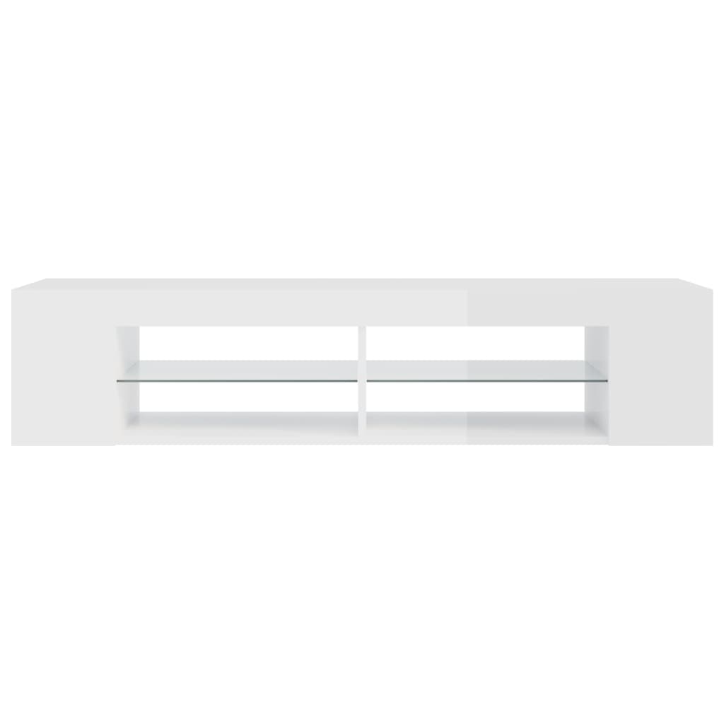 ТВ шкаф с LED осветление, бял гланц, 135x39x30 см