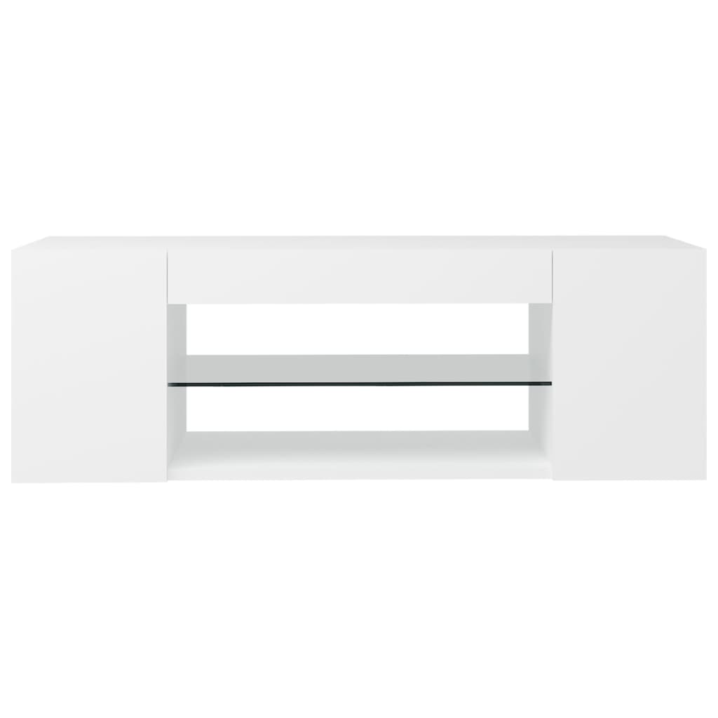 ТВ шкаф с LED осветление, бял, 90x39x30 см