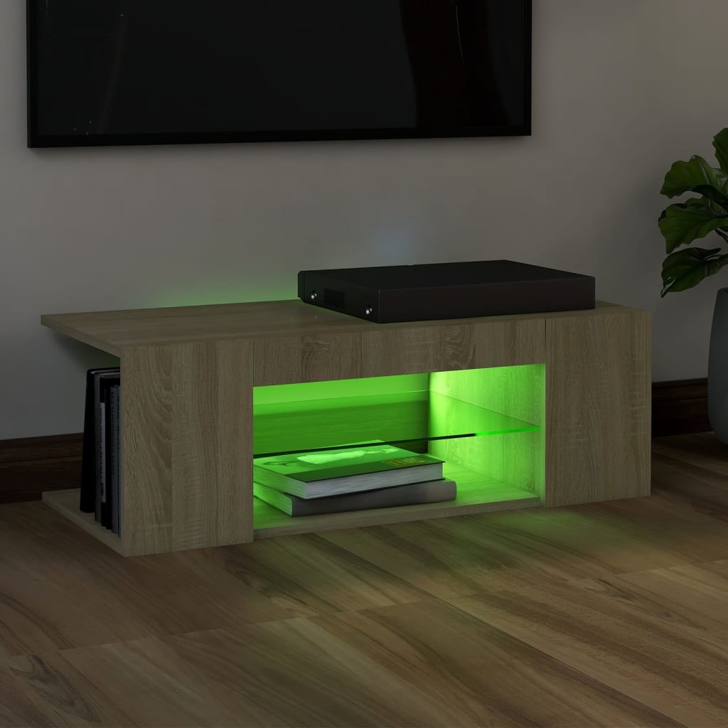 ТВ шкаф с LED осветление, дъб сонома, 90x39x30 см