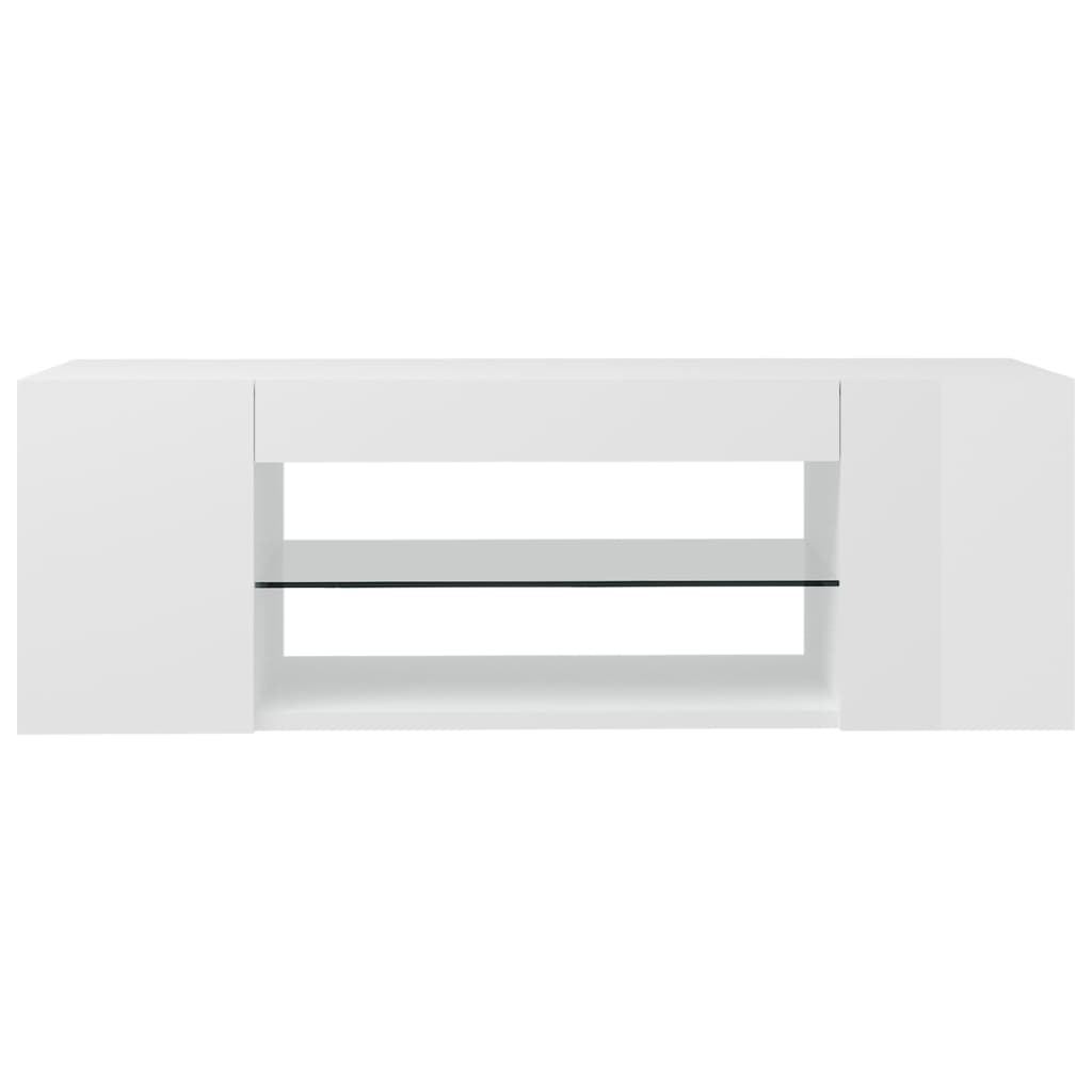 ТВ шкаф с LED осветление, бял гланц, 90x39x30 см